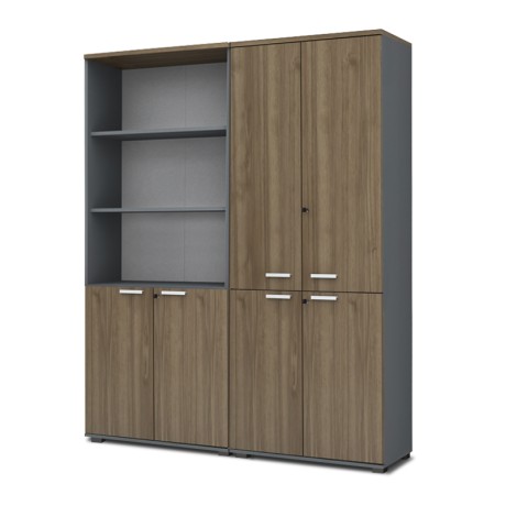 Venturo Megapap melamine office bookcase with doors in athracite - walnut color 160x40x200cm.