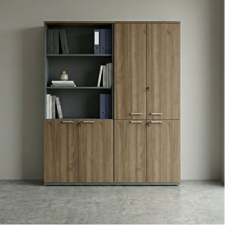 Venturo Megapap melamine office bookcase with doors in athracite - walnut color 160x40x200cm.