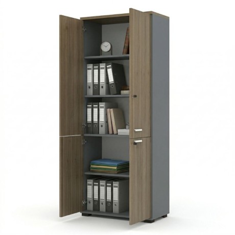 Venturo Megapap melamine office bookcase with doors in athracite - walnut color 80x40x200cm.