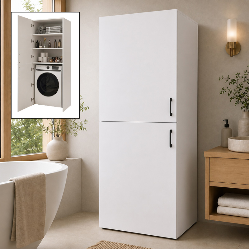 Miles Megapap melamine bathroom - laundry machine cabinet in white color 70x70x180cm.
