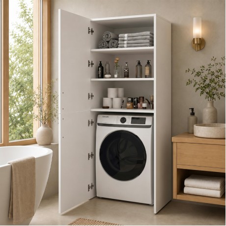 Miles Megapap melamine bathroom - laundry machine cabinet in white color 70x70x180cm.