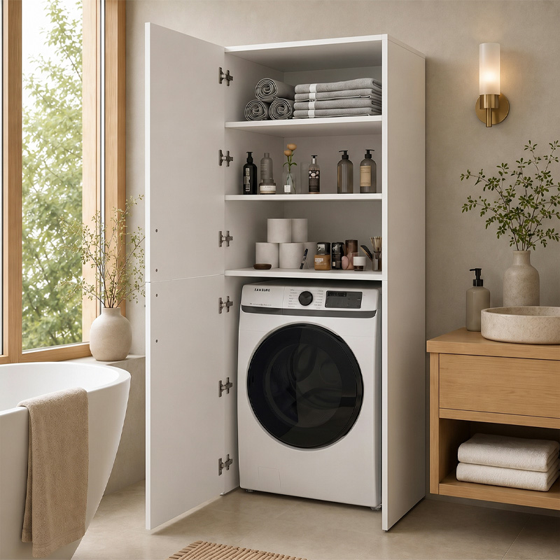 Miles Megapap melamine bathroom - laundry machine cabinet in white color 70x70x180cm.