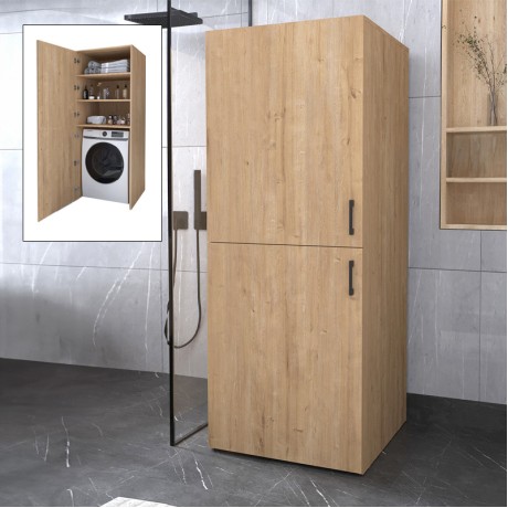 Miles Megapap melamine bathroom - laundry machine cabinet in sapphire oak color 70x70x180cm.