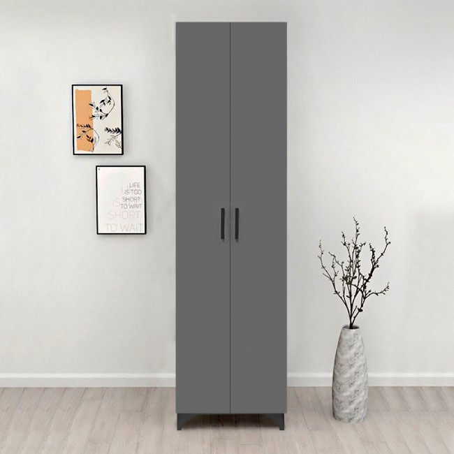 Ντουλάπα - Παπουτσοθήκη μελαμίνης Lilly Megapap χρώμα ανθρακί 49x32x178εκ.