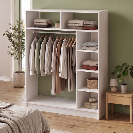 Dual Megapap melamine open wardrobe - hall stand in white color 120x40.3x150cm.
