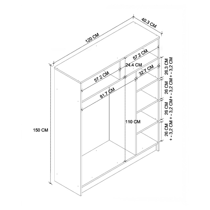 Dual Megapap melamine open wardrobe - hall stand in white color 120x40.3x150cm.