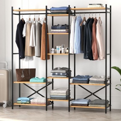 Openix Megapap melamine - metal open wardrobe - hall stand in black - pine oak color 171.7x34.2x180.7cm.