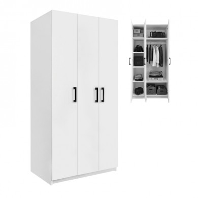 Dacota Megapap melamine three doors wardrope in white color 90x47x180cm.