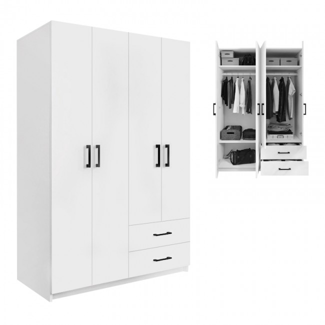 Ντουλάπα ρούχων Dacota Megapap τετράφυλλη με συρτάρια χρώμα λευκό 120x47x180εκ. Ντουλάπα ρούχων Dacota Megapap τετράφυλλη με συρτάρια χρώμα λευκό 120x47x180εκ.