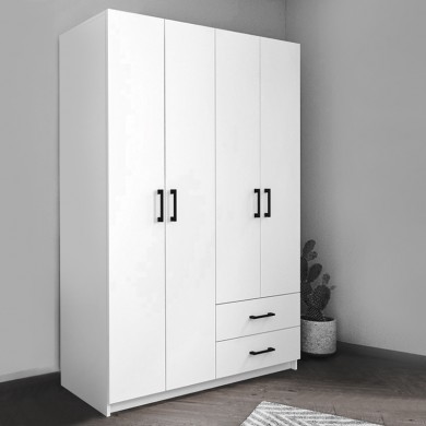 Ντουλάπα ρούχων Dacota Megapap τετράφυλλη με συρτάρια χρώμα λευκό 120x47x180εκ.