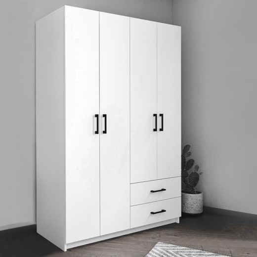 Ντουλάπα ρούχων Dacota Megapap τετράφυλλη με συρτάρια χρώμα λευκό 120x47x180εκ. Ντουλάπα ρούχων Dacota Megapap τετράφυλλη με συρτάρια χρώμα λευκό 120x47x180εκ.