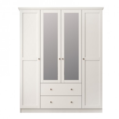 Emily Megapap 4 doors wardrobe with mirror in white color 140x50x210cm.
