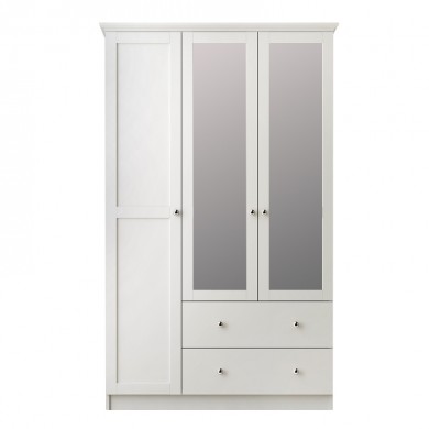Ντουλάπα ρούχων Emily Megapap τρίφυλλη με καθρέπτη και συρτάρια χρώμα λευκό 105x50x210εκ.