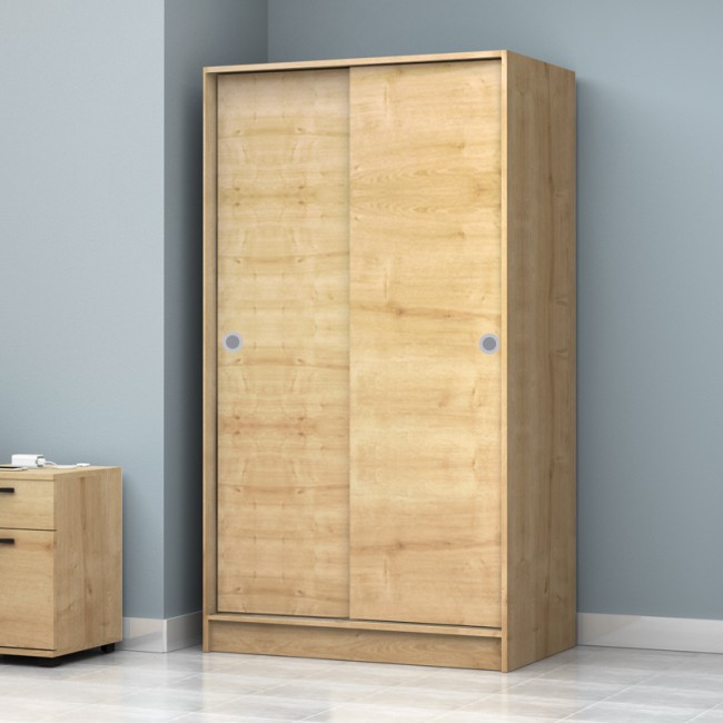 Ντουλάπα ρούχων Misra Megapap δίφυλλη συρόμενη χρώμα φυσικό οξιάς 94x52x182εκ.