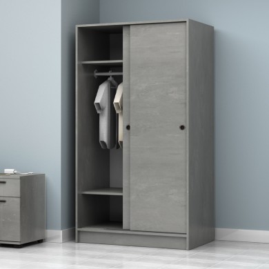Misra Megapap two-doors sliding melamine wardrobe concrete grey color 94x52x182cm.
