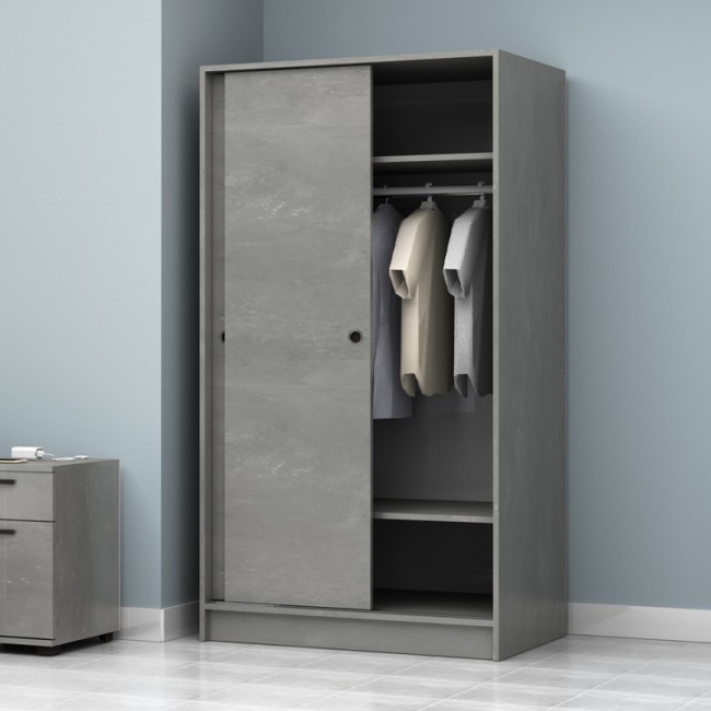 Ντουλάπα ρούχων Misra Megapap δίφυλλη συρόμενη χρώμα γκρι σκυροδέματος 94x52x182εκ.