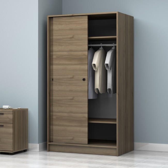 Ντουλάπα ρούχων Misra Megapap δίφυλλη συρόμενη χρώμα καρυδί 94x52x182εκ.