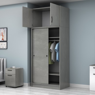 Regio Megapap melamine two slide doors wardrobe in grey concrete color 100x60x240cm.