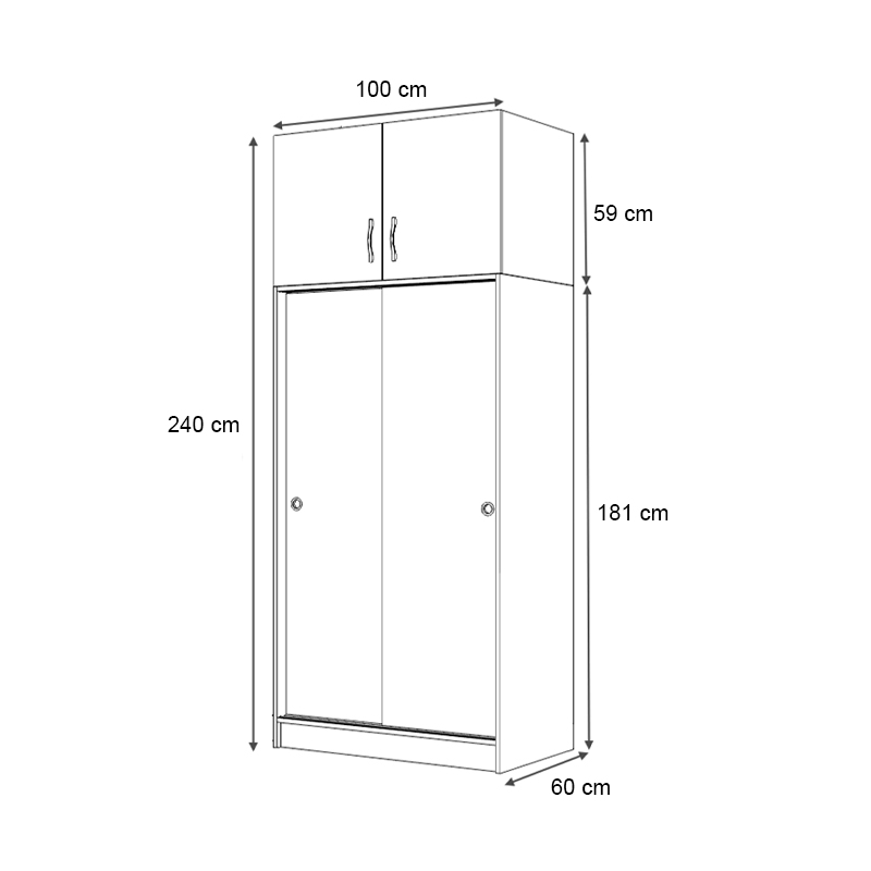 Regio Megapap melamine two slide doors wardrobe in grey concrete color 100x60x240cm.