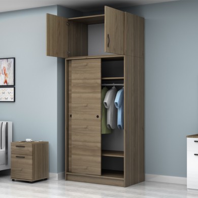 Regio Megapap melamine two slide doors wardrobe in walnut color 100x60x240cm.