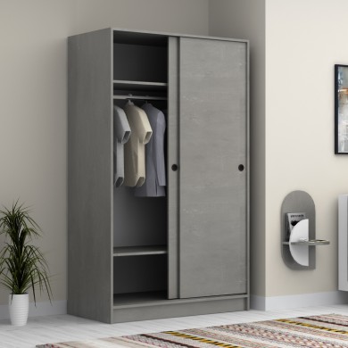 Regio Megapap melamine two slide doors wardrobe in concrete grey color 120x60x200cm.