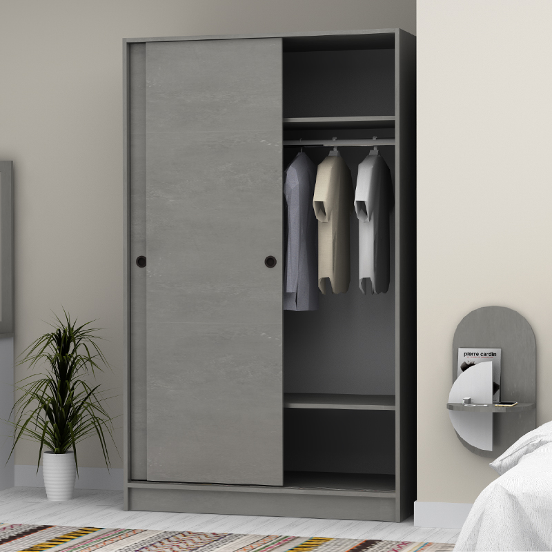 Regio Megapap melamine two slide doors wardrobe in concrete grey color 120x60x200cm.