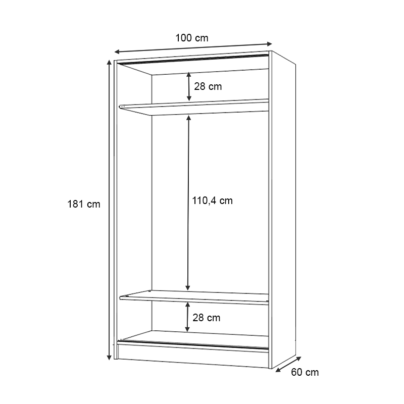 Regio Megapap melamine two slide doors wardrobe in walnut color 100x60x181cm.