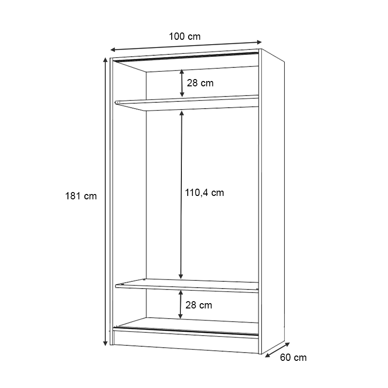 Regio Megapap melamine two slide doors wardrobe in white color 100x60x181cm.