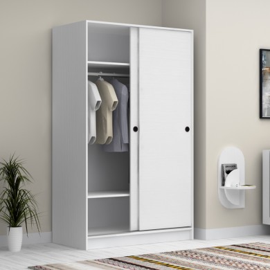 Regio Megapap melamine two slide doors wardrobe in white color 120x60x200cm.