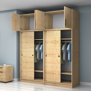 Regio Megapap melamine four slide doors wardrobe in oak color 200x60x240cm.