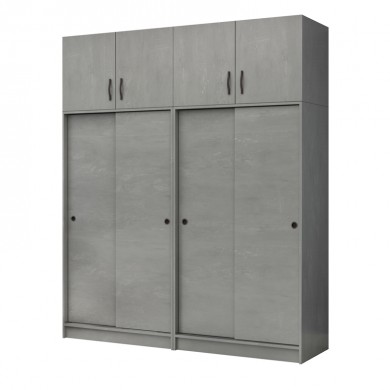 Regio Megapap melamine four slide doors wardrobe in concrete grey color 200x60x240cm.