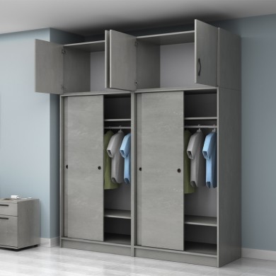 Regio Megapap melamine four slide doors wardrobe in concrete grey color 200x60x240cm.