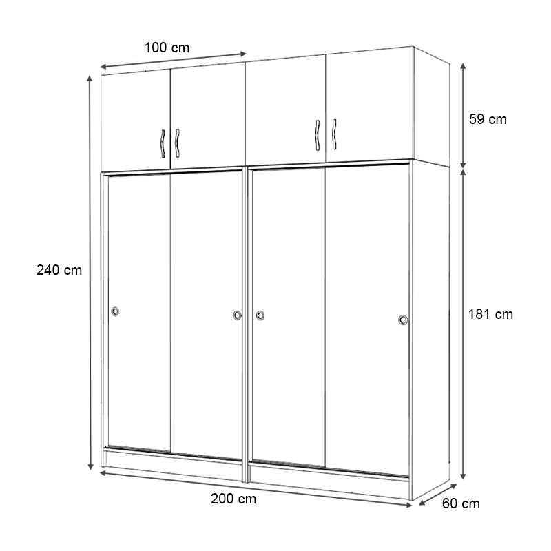 Regio Megapap melamine four slide doors wardrobe in concrete grey color 200x60x240cm.