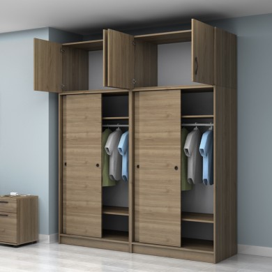 Regio Megapap melamine four slide doors wardrobe in walnut color 200x60x240cm.