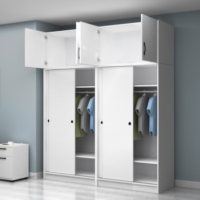 Regio Megapap melamine four slide doors wardrobe in white color 200x60x240cm.