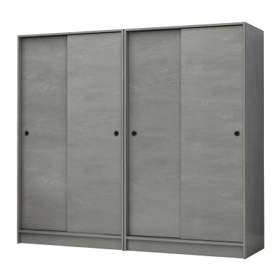 Ντουλάπα ρούχων Regio Megapap τετράφυλλη συρόμενη χρώμα γκρι σκυροδέματος 200x60x181εκ.
