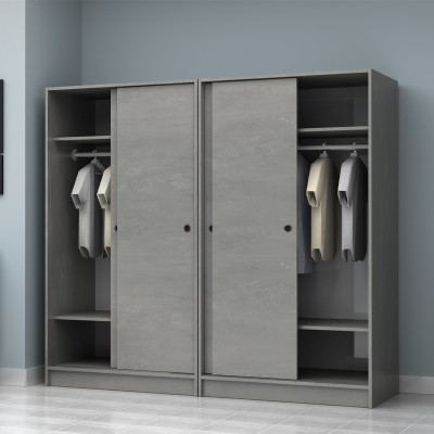 Ντουλάπα ρούχων Regio Megapap τετράφυλλη συρόμενη χρώμα γκρι σκυροδέματος 200x60x181εκ.