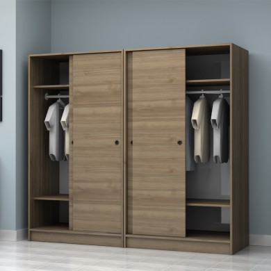Regio Megapap melamine four slide doors wardrobe in walnut color 200x60x181cm.