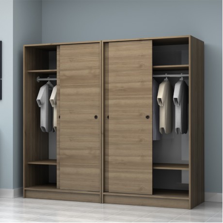 Regio Megapap melamine four slide doors wardrobe in walnut color 200x60x181cm.