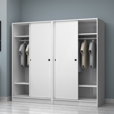 Regio Megapap melamine four slide doors wardrobe in white color 200x60x181cm.