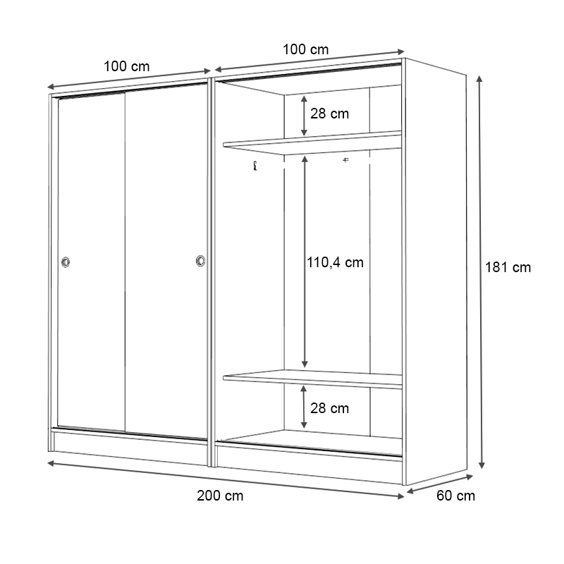 Regio Megapap melamine four slide doors wardrobe in white color 200x60x181cm.
