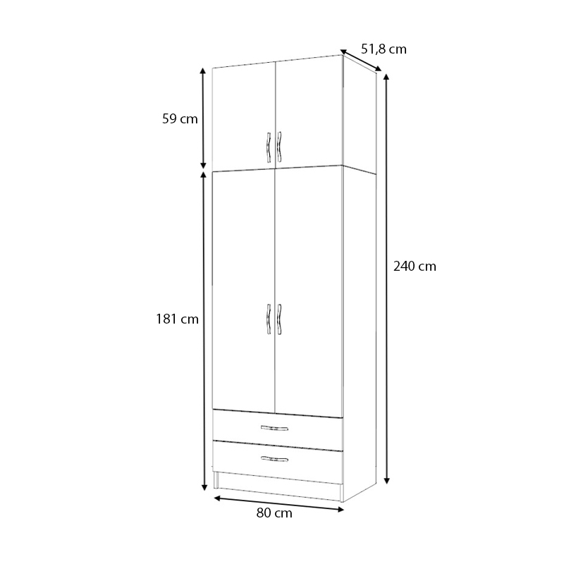 Ricardo Megapap two doors melamine wardrobe with cabinet in walnut color 80x51,8x240cm.