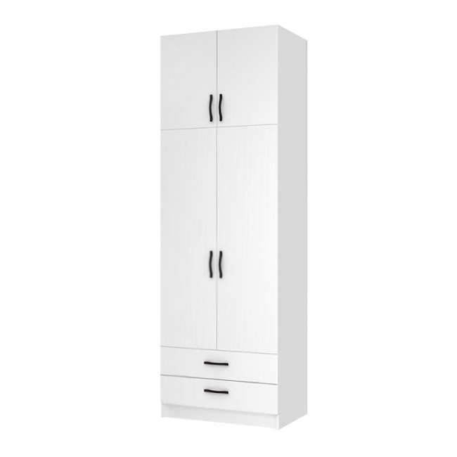 Ντουλάπα ρούχων Ricardo Megapap δίφυλλη με πατάρι και συρτάρια χρώμα λευκό 80x51,8x240εκ.