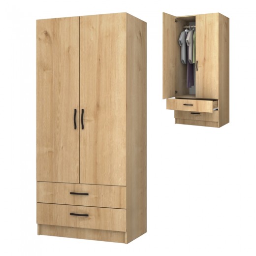 Ντουλάπα ρούχων Ricardo Megapap δίφυλλη με συρτάρια χρώμα φυσικό οξιάς 80x51,8x181εκ. Ντουλάπα ρούχων Ricardo Megapap δίφυλλη με συρτάρια χρώμα φυσικό οξιάς 80x51,8x181εκ.
