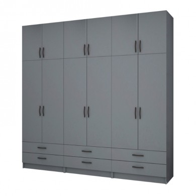 Ricardo Megapap six doors melamine wardrobe with cabinet in anthracite color 240x51,8x240cm.