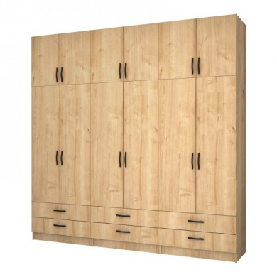 Ricardo Megapap six doors melamine wardrobe with cabinet in oak color 240x51,8x240cm.