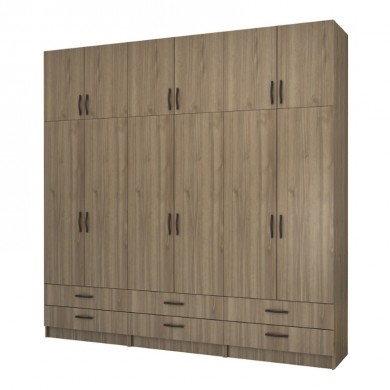 Ricardo Megapap six doors melamine wardrobe with cabinet in walnut color 240x51,8x240cm.