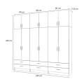 Ricardo Megapap six doors melamine wardrobe with cabinet in walnut color 240x51,8x240cm.