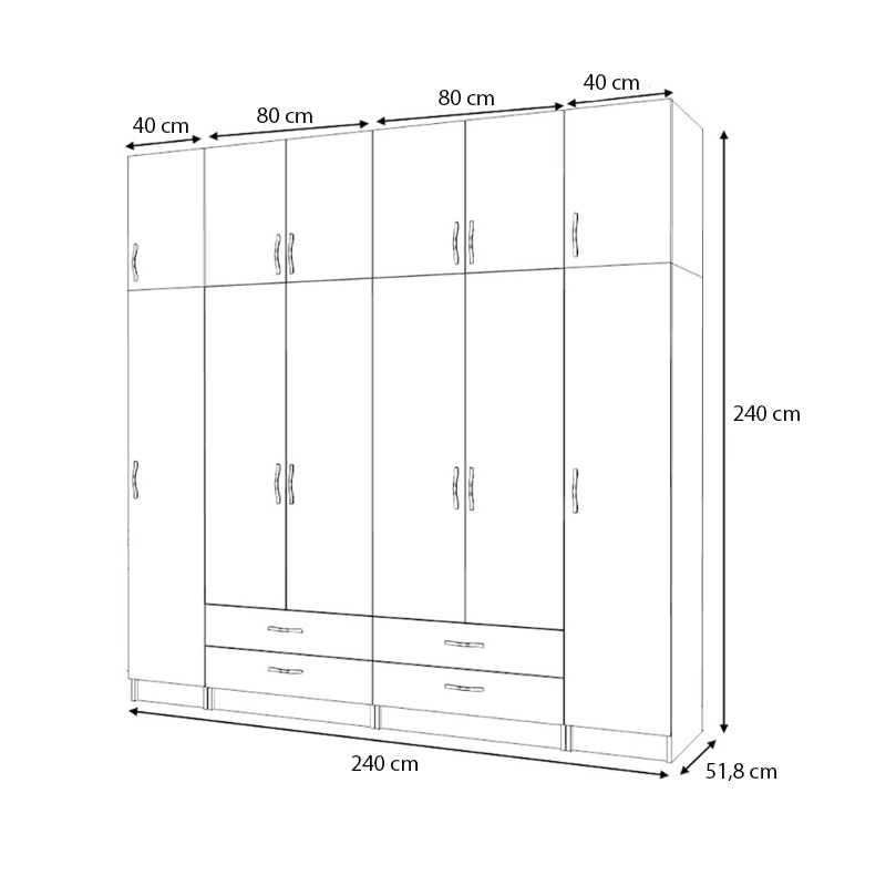 Ricardo Megapap six doors melamine wardrobe with cabinet  in walnut color 240x51,8x240cm.
