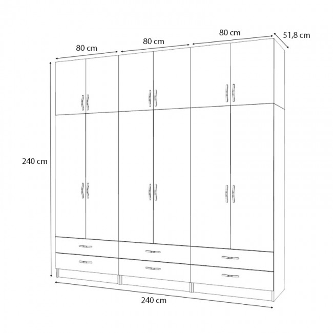 Ντουλάπα ρούχων Ricardo Megapap εξάφυλλη με πατάρι και συρτάρια χρώμα λευκό 240x51,8x240εκ. Ντουλάπα ρούχων Ricardo Megapap εξάφυλλη με πατάρι και συρτάρια χρώμα λευκό 240x51,8x240εκ.